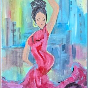 Elegant Flamenco Dancer Canvas Art in Red